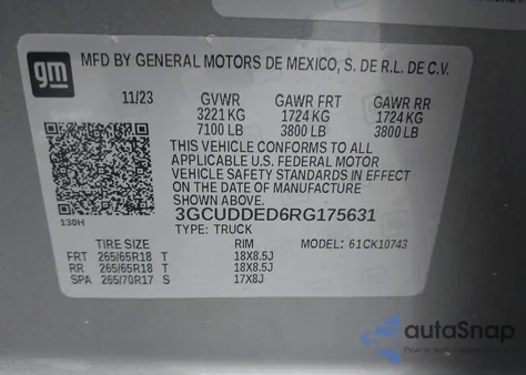 2024 Chevrolet Silverado 1500 4Wd Standard Bed Lt from USA, damaged, VIN 3GCUDDED6RG175631
